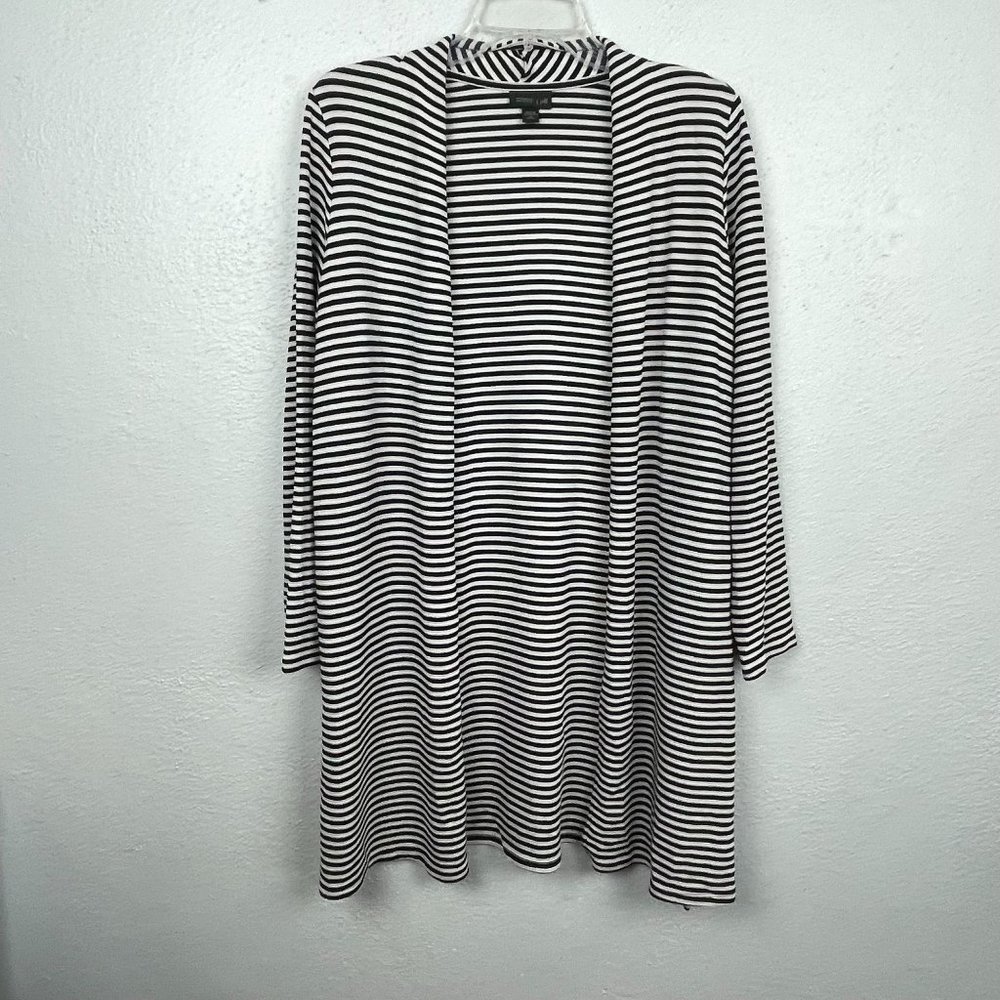 J Jill Wearever Women's Black & White Striped Open Front Cardigan - Size MP